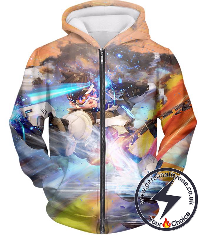 Overwatch Fastest Attack Hero Tracer Zip Up Hoodie